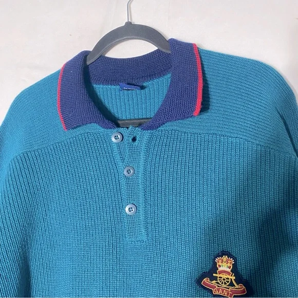 Vintage Gant The Rugger Blue Red Wool Knit Sweater S - Picture 8 of 14